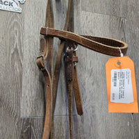 Leather Headstall, 5" Copper D Ring Bit *gc/fair, dirt, dry, older, creases, scrapes, dents, creases
