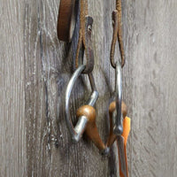 Leather Headstall, 5" Copper D Ring Bit *gc/fair, dirt, dry, older, creases, scrapes, dents, creases
