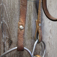 Leather Headstall, 5" Copper D Ring Bit *gc/fair, dirt, dry, older, creases, scrapes, dents, creases
