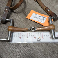 Leather Headstall, 5" Copper D Ring Bit *gc/fair, dirt, dry, older, creases, scrapes, dents, creases
