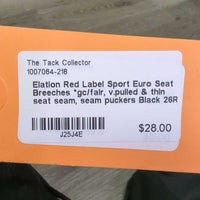 Euro Seat Breeches *gc/fair, v.pulled & thin seat seam, seam puckers
