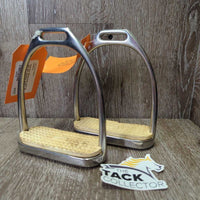 Fine Hvy Stirrup Irons, grips *gc, mnr dirt, yellowed, sliced grips, scratches, rubs, rust
