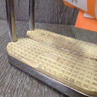 Fine Hvy Stirrup Irons, grips *gc, mnr dirt, yellowed, sliced grips, scratches, rubs, rust
