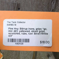 Fine Hvy Stirrup Irons, grips *gc, mnr dirt, yellowed, sliced grips, scratches, rubs, rust
