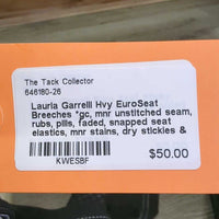 Hvy EuroSeat Breeches *gc, mnr unstitched seam, rubs, pills, faded, snapped seat elastics, mnr stains, dry stickies & stretched seat seam
