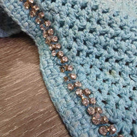 Crochet Fly Veil Ear Bonnet, bling *gc, clean, missing & v.loose bling, mnr curled edges, faded, stains & dingy
