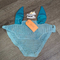 Crochet Fly Veil Ear Bonnet, bling *gc, clean, missing & v.loose bling, mnr curled edges, faded, stains & dingy
