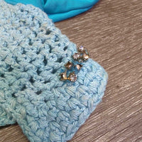 Crochet Fly Veil Ear Bonnet, bling *gc, clean, missing & v.loose bling, mnr curled edges, faded, stains & dingy
