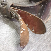 Hvy Thick Soft Leather Cribbing Collar **fair/poor, unstitched edges, torn/exposed ends, dry, stiff, cracks, rubs, scrapes, older
