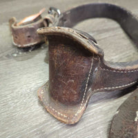 Hvy Thick Soft Leather Cribbing Collar **fair/poor, unstitched edges, torn/exposed ends, dry, stiff, cracks, rubs, scrapes, older
