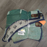 Lt Stable Blanket, 2 legs, 1 chest *gc/fair, dirt, clean, stains, snags, torn binding & leather, v. repaired, faded
