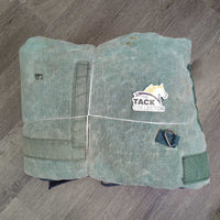 Lt Stable Blanket, 2 legs, 1 chest *gc/fair, dirt, clean, stains, snags, torn binding & leather, v. repaired, faded
