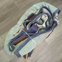 Lt Stable Blanket, 2 legs, 1 chest *gc/fair, dirt, clean, stains, snags, torn binding & leather, v. repaired, faded
