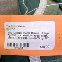 Hvy Cotton Stable Blanket, 2 legs *gc/fair, v.stained, v.faded, older, clean, frays,older
