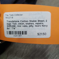 Cotton Stable Sheet, 2 legs *fair, clean, staines, repairs, SHRUNK, mnr rubs, pilly, tears
