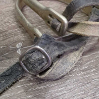 Thick Hvy Dressage Rowel Spurs, Thin Leather Spur Straps *fair, v.dirty, oxidation, rubs, scuffs, stains, older, unstitched
