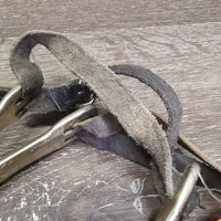 Thick Hvy Dressage Rowel Spurs, Thin Leather Spur Straps *fair, v.dirty, oxidation, rubs, scuffs, stains, older, unstitched
