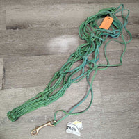 Thick Nylon Rope Hay Net, double end snap *gc, rusty, mnr dirt, rubs & stains/discolored, snap: rusty & stuck end/
