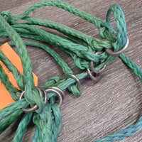 Thick Nylon Rope Hay Net, double end snap *gc, rusty, mnr dirt, rubs & stains/discolored, snap: rusty & stuck end/
