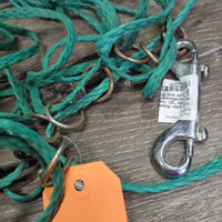 Thick Nylon Rope Hay Net, double end snap *gc, rusty, mnr dirt, rubs & stains/discolored, snap: rusty & mnr stuck end
