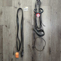 Soft Rsd Padded Bridle, Thick Wide Plain Reins, Buckles, Flash *gc, clean, older? film, trimmed end, rubs, scrapes
