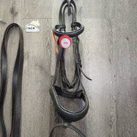 Soft Rsd Padded Bridle, Thick Wide Plain Reins, Buckles, Flash *gc, clean, older? film, trimmed end, rubs, scrapes
