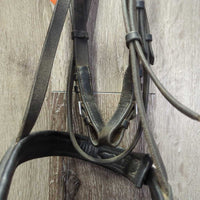 Soft Rsd Padded Bridle, Thick Wide Plain Reins, Buckles, Flash *gc, clean, older? film, trimmed end, rubs, scrapes
