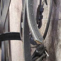 Soft Rsd Padded Bridle, Thick Wide Plain Reins, Buckles, Flash *gc, clean, older? film, trimmed end, rubs, scrapes
