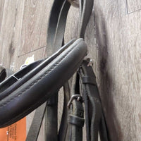 Soft Rsd Padded Bridle, Thick Wide Plain Reins, Buckles, Flash *gc, clean, older? film, trimmed end, rubs, scrapes

