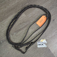 Thick Braided Reins *gc/fair, v.stiff, v.dry, dirty, rubs, stains, residue, unstitched seam
