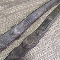 Thick Braided Reins *gc/fair, v.stiff, v.dry, dirty, rubs, stains, residue, unstitched seam
