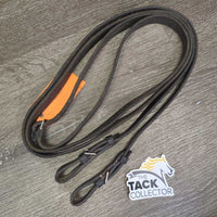 Soft Wide Plain Reins, buckles *gc, dirt, older, residue, creases, edge scrapes, narrowed/stretched sections
