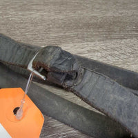 Soft Wide Plain Reins, buckles *gc, dirt, older, residue, creases, edge scrapes, narrowed/stretched sections
