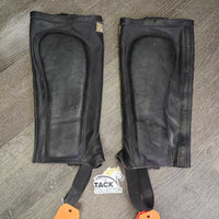 Thick Leather Half Chaps, velcro, top strap, padded inside calf *xc/vgc, mnr dirt, rubs, film & curled edges
