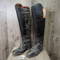 Dress Boots, Pull On, 1/4 Top Zip, Red Plastic Forms *gc/fair, dirty, dusty, older, v.rubbed, faded, rough edges
