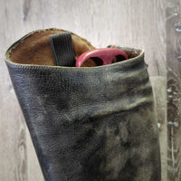 Dress Boots, Pull On, 1/4 Top Zip, Red Plastic Forms *gc/fair, dirty, dusty, older, v.rubbed, faded, rough edges
