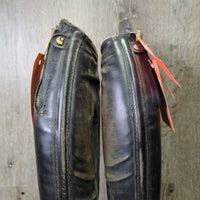 Dress Boots, Pull On, 1/4 Top Zip, Red Plastic Forms *gc/fair, dirty, dusty, older, v.rubbed, faded, rough edges
