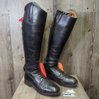 Field Boots, 2x Black Plastic Forms *gc, clean, rubs, faded, creases, scuffs, stitching rubs, holey top edge
