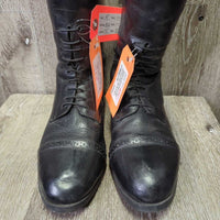 Field Boots, 2x Black Plastic Forms *gc, clean, rubs, faded, creases, scuffs, stitching rubs, holey top edge

