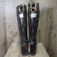 Field Boots, 2x Black Plastic Forms *gc, clean, rubs, faded, creases, scuffs, stitching rubs, holey top edge
