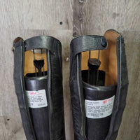 Field Boots, 2x Black Plastic Forms *gc, clean, rubs, faded, creases, scuffs, stitching rubs, holey top edge
