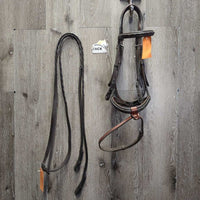 RsdFS Padded Monocrown Bridle, BRsd/Fsraided Reins, Flash *vgc/gc, clean & residue, hairy seams, Flash: stiff, dry & mismatched

