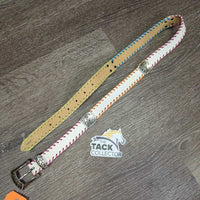 Leather Belt, metal flowers pattern, Buckles *vgc, buckle: chips, scratches, rubs, stains
