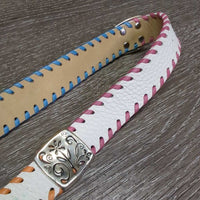Leather Belt, metal flowers pattern, Buckles *vgc, buckle: chips, scratches, rubs, stains
