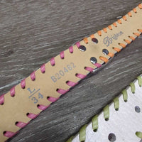 Leather Belt, metal flowers pattern, Buckles *vgc, buckle: chips, scratches, rubs, stains
