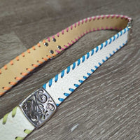 Leather Belt, metal flowers pattern, Buckles *vgc, buckle: chips, scratches, rubs, stains
