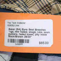Euro Seat Breeches *vgc, mnr faded, snags, rubs, seam puckers, faded knees, pilly inside, older
