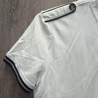 SS Polo Show Shirt, 1/4 button Up, attached snap collar *gc, mnr pits, rubs, pills, shrunk embroidery, snags & stains
