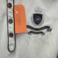 SS Polo Show Shirt, 1/4 button Up, attached snap collar *gc, mnr pits, rubs, pills, shrunk embroidery, snags & stains
