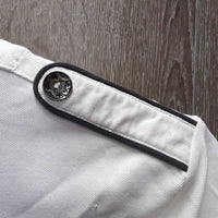SS Polo Show Shirt, 1/4 button Up, attached snap collar *gc, mnr pits, rubs, pills, shrunk embroidery, snags & stains
